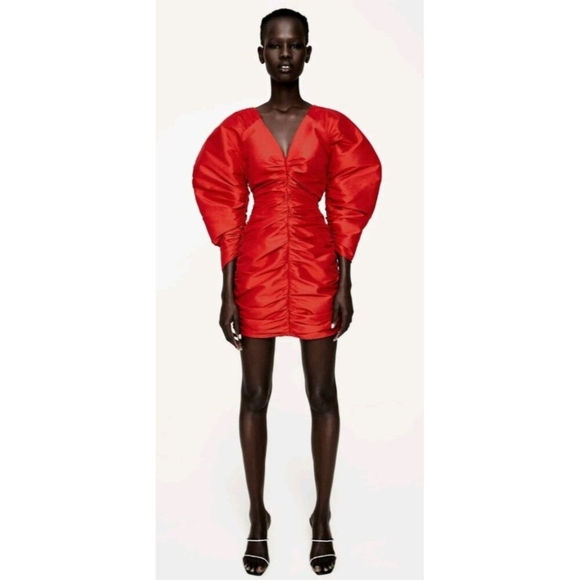 Rare Zara Red Draped Mini Dress. Size S - Picture 2 of 15